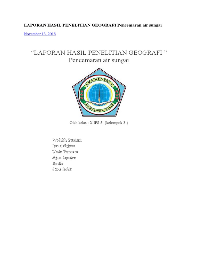 Detail Contoh Penelitian Geografi Tentang Pencemaran Air Nomer 8