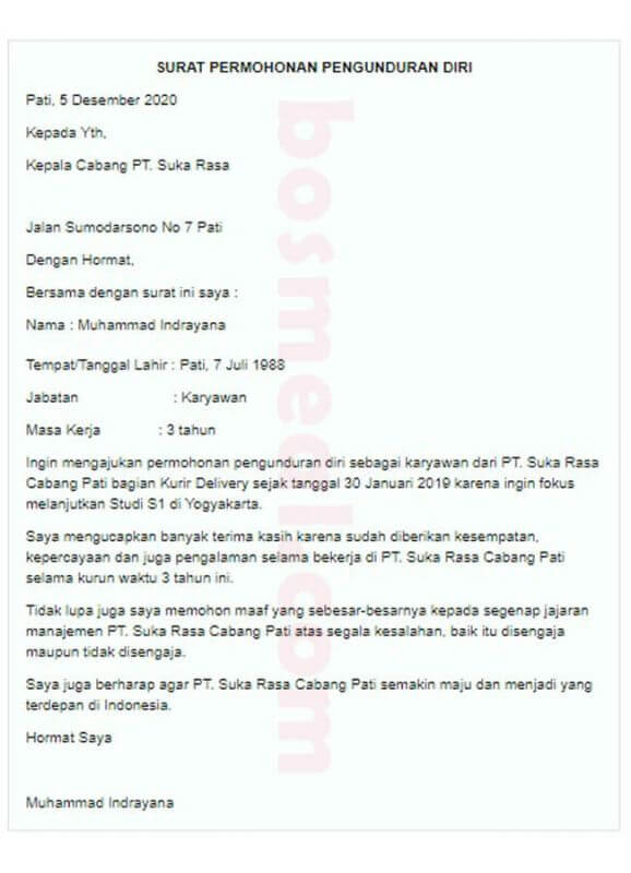 Detail Contoh Pengajuan Surat Resign Nomer 54