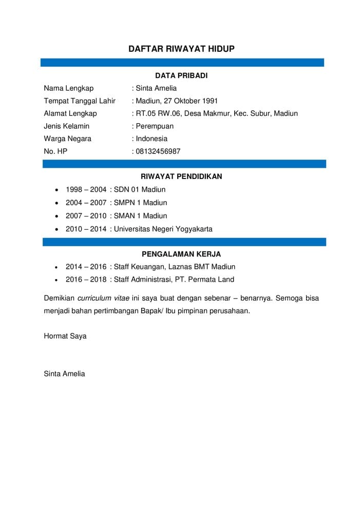 Detail Contoh Pengalaman Kerja Di Cv Nomer 49