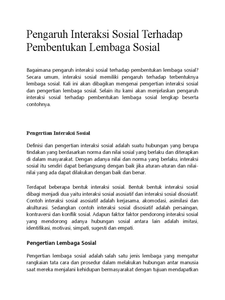 Detail Contoh Pengaruh Interaksi Sosial Terhadap Pembentukan Lembaga Sosial Nomer 11