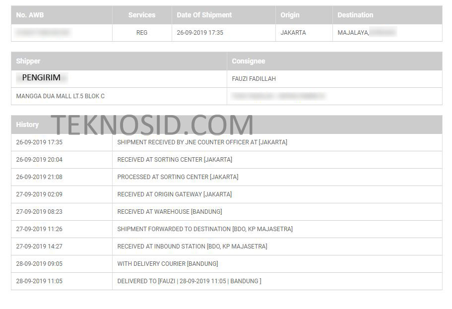 Detail Contoh Pengiriman Jne Nomer 54