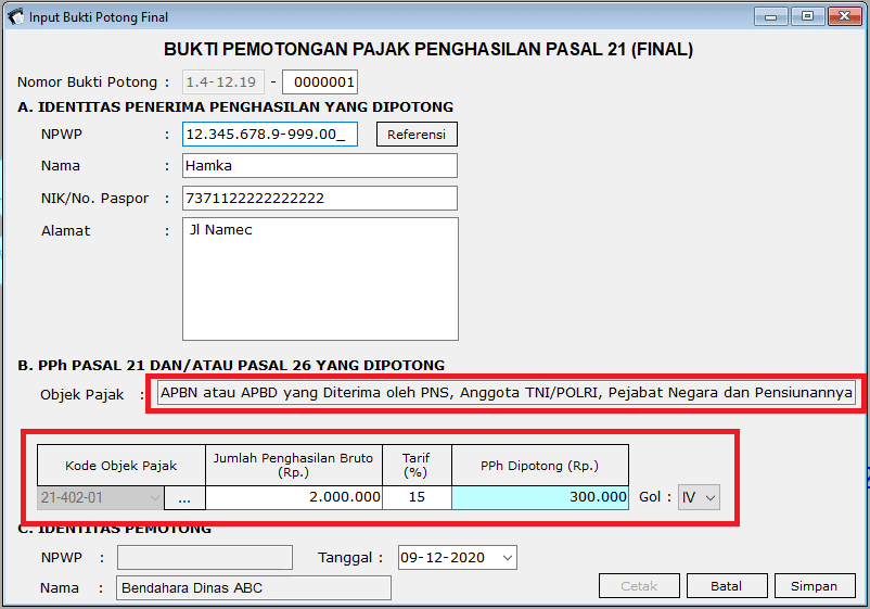 Detail Contoh Pengisian Bukti Potong Pph 21 Tidak Final Nomer 14