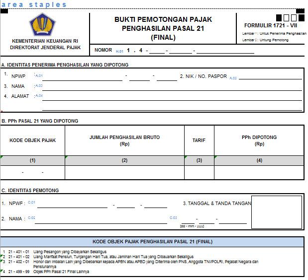 Detail Contoh Pengisian Bukti Potong Pph 21 Tidak Final Nomer 4