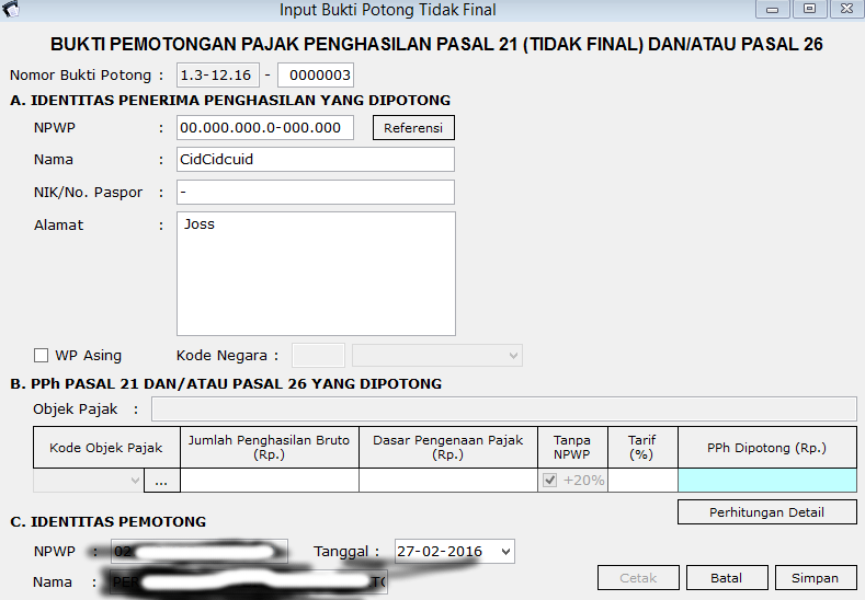 Detail Contoh Pengisian Bukti Potong Pph 21 Tidak Final Nomer 54