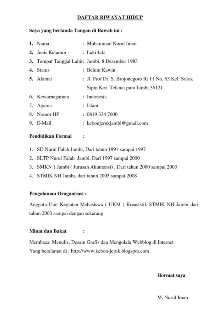 Detail Contoh Pengisian Daftar Riwayat Hidup Nomer 47