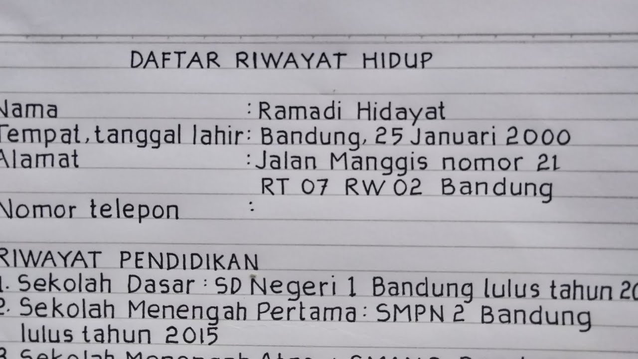 Detail Contoh Pengisian Daftar Riwayat Hidup Nomer 7