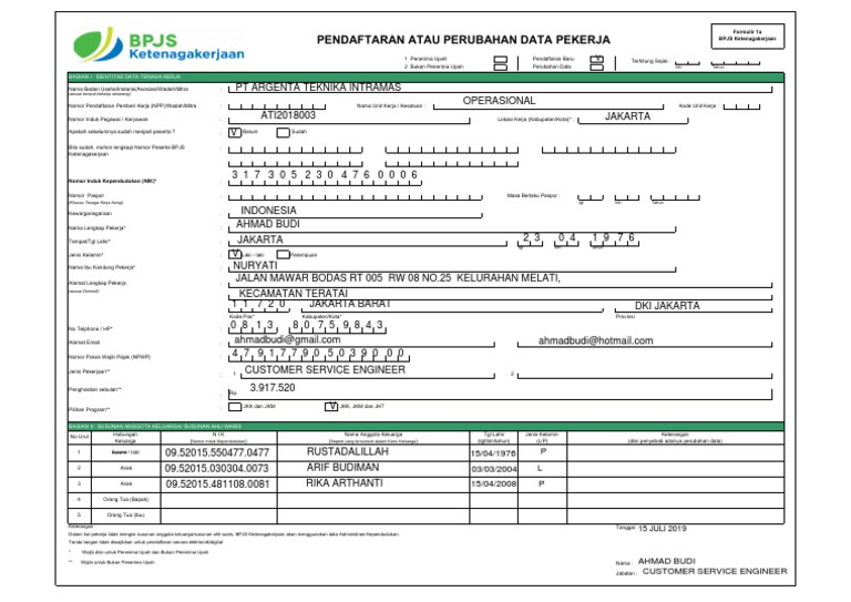 Detail Contoh Pengisian Formulir Bpjs Ketenagakerjaan Nomer 15