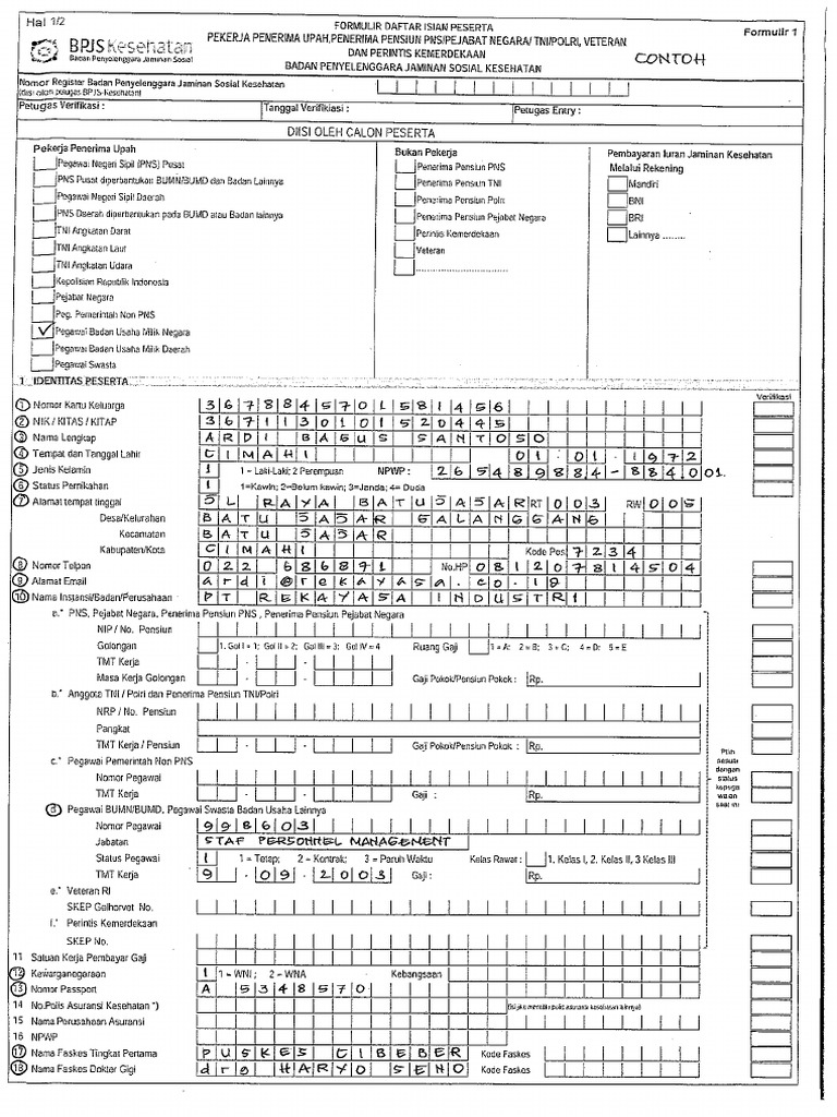 Detail Contoh Pengisian Formulir Bpjs Ketenagakerjaan Nomer 42