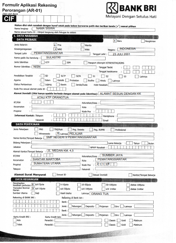 Contoh Pengisian Formulir Pembukaan Rekening Bri Bagikan Contoh Porn