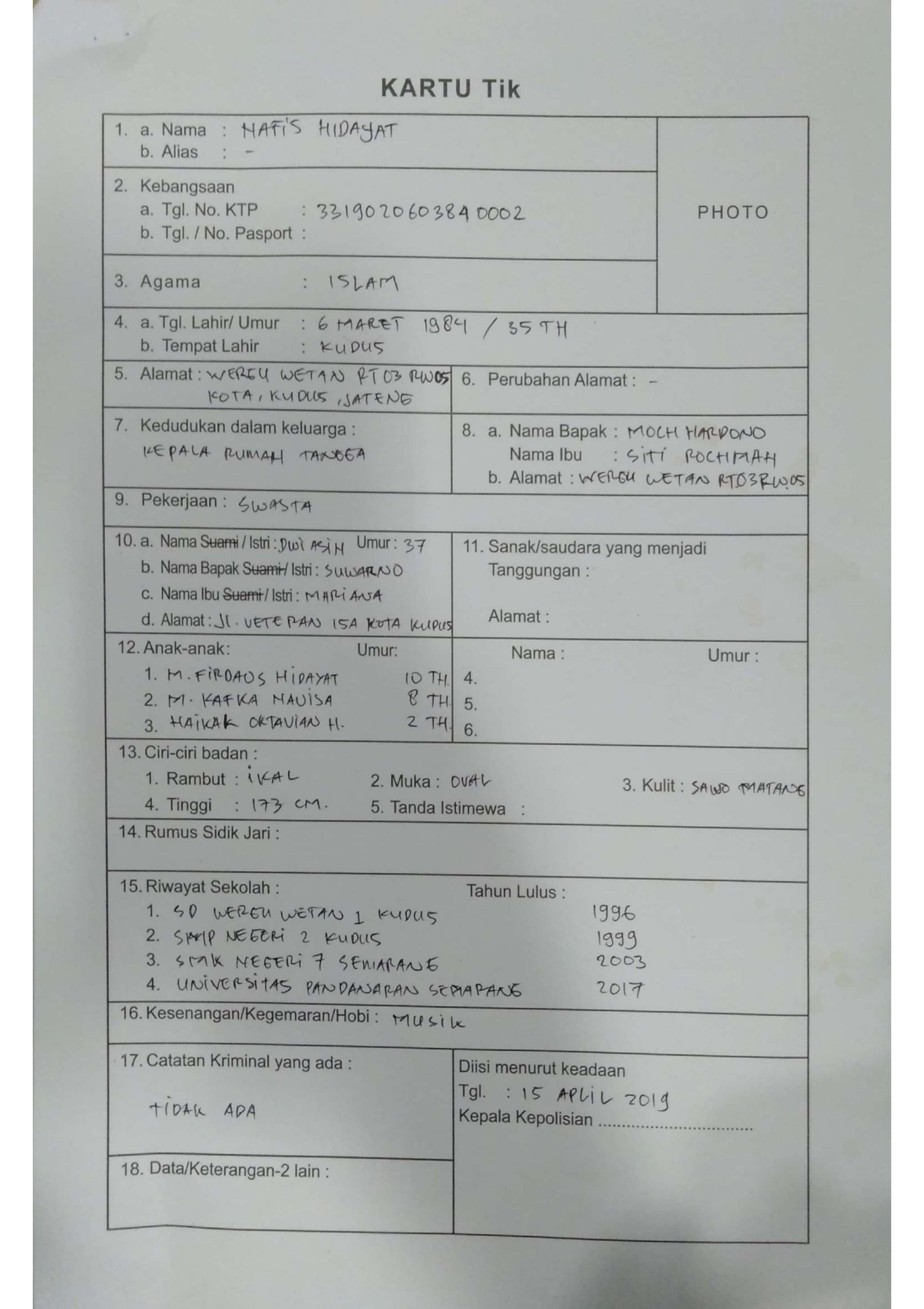 Detail Contoh Pengisian Formulir Skck Nomer 13