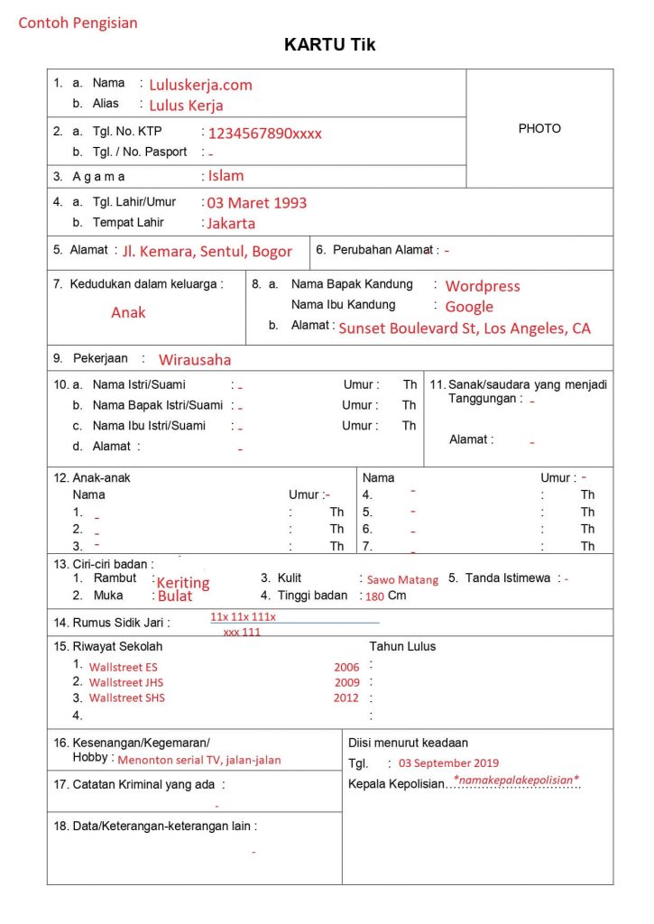 Detail Contoh Pengisian Formulir Skck Nomer 9