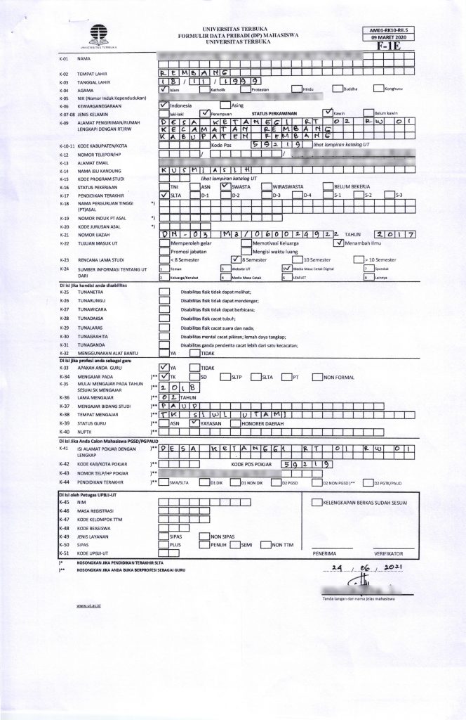 Detail Contoh Pengisian Formulir Ut Nomer 2