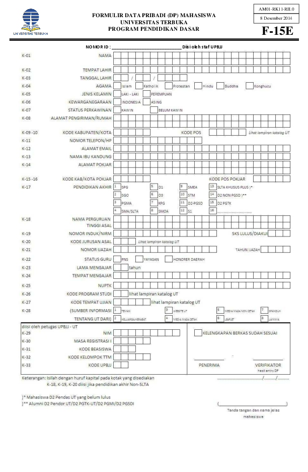 Detail Contoh Pengisian Formulir Ut Nomer 13