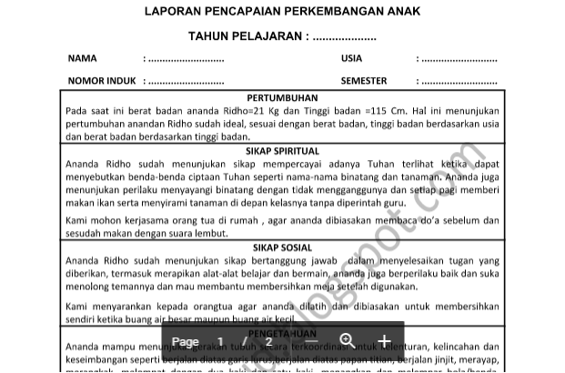 Detail Contoh Pengisian Raport Paud Narasi Nomer 16