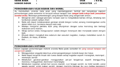 Detail Contoh Pengisian Raport Paud Narasi K13 Nomer 27