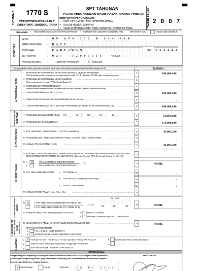 Detail Contoh Pengisian Spt Tahunan Pph Wajib Pajak Orang Pribadi 1770 Nomer 20