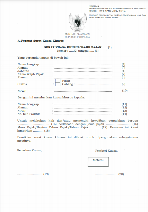 Detail Contoh Pengisian Surat Kuasa Khusus Wajib Pajak Nomer 2