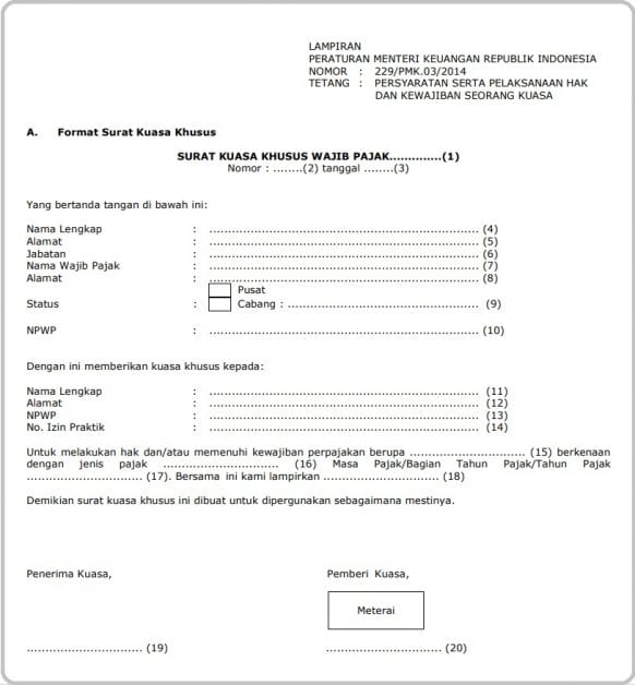 Detail Contoh Pengisian Surat Kuasa Khusus Wajib Pajak Nomer 3