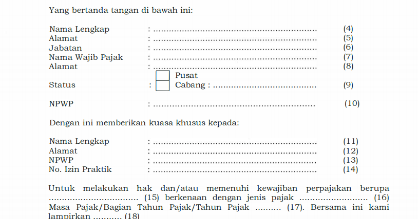 Detail Contoh Pengisian Surat Kuasa Khusus Wajib Pajak Nomer 26