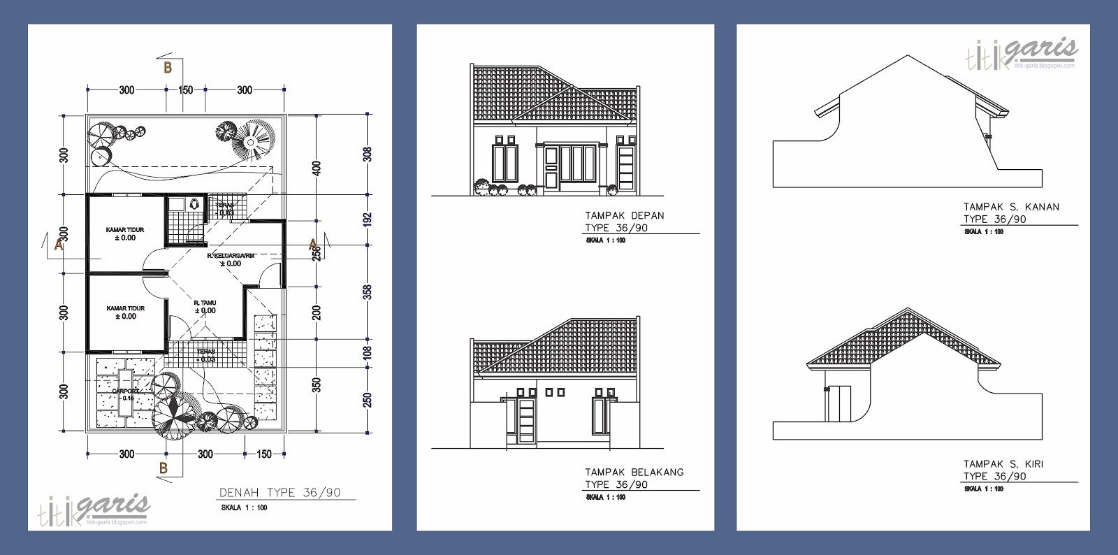 Detail Gambar Kerja Rumah Type 36 Modern Minimalis Dwg Lengkap Nomer 13