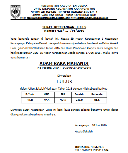 Detail Contoh Pengumuman Kelulusan Nomer 5