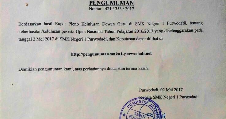 Detail Contoh Pengumuman Kelulusan Nomer 45