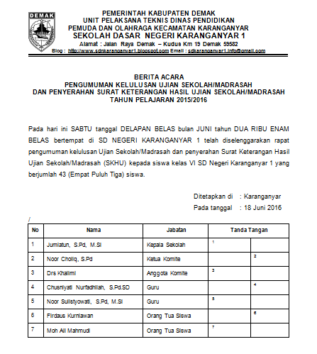 Detail Contoh Pengumuman Kelulusan Sd Nomer 38