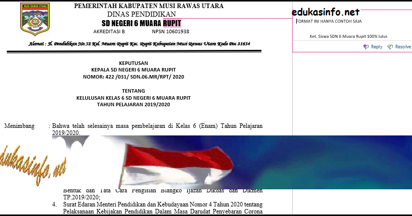 Detail Contoh Pengumuman Kelulusan Sd Nomer 47