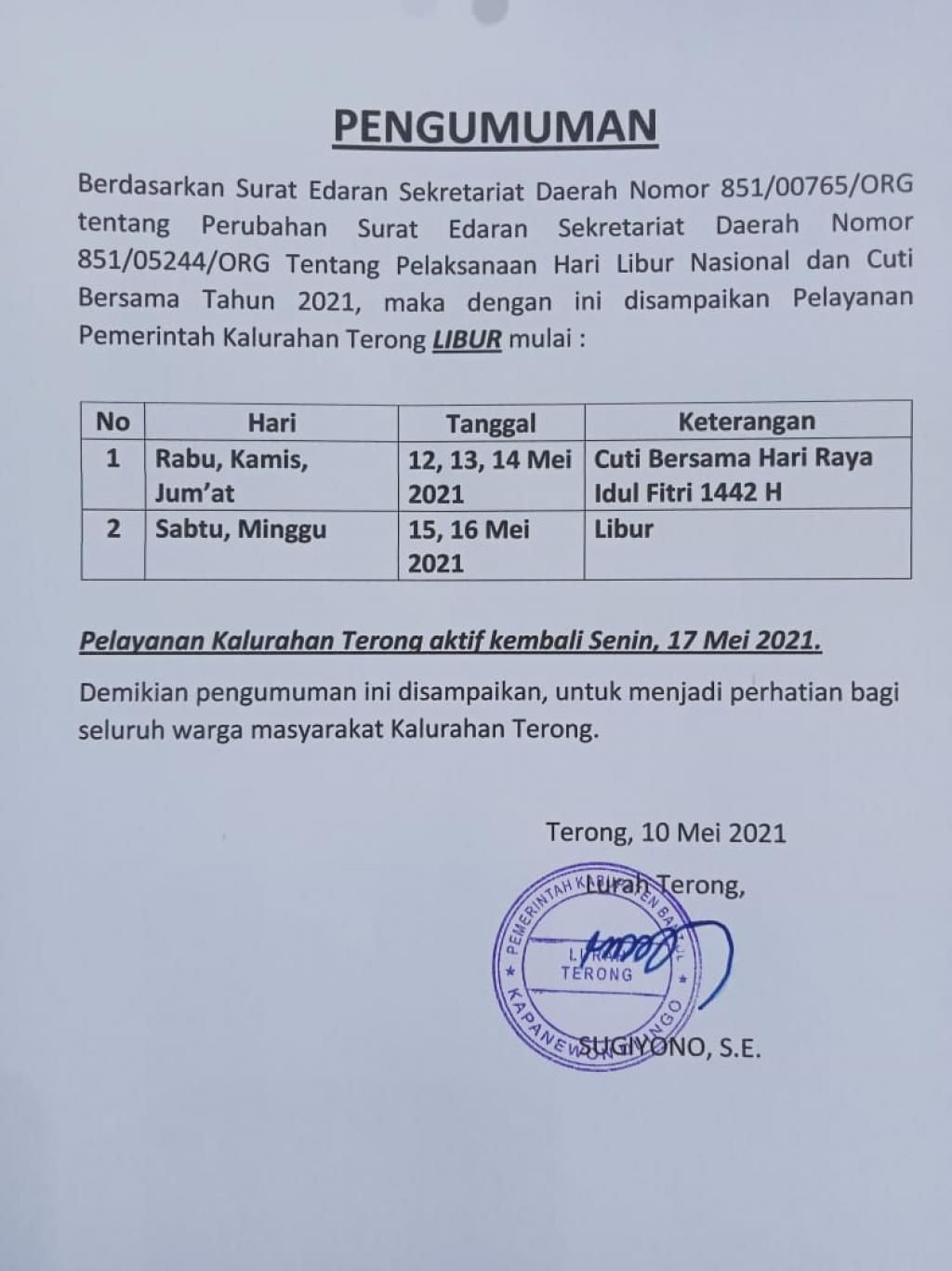 Detail Contoh Pengumuman Libur Nomer 27