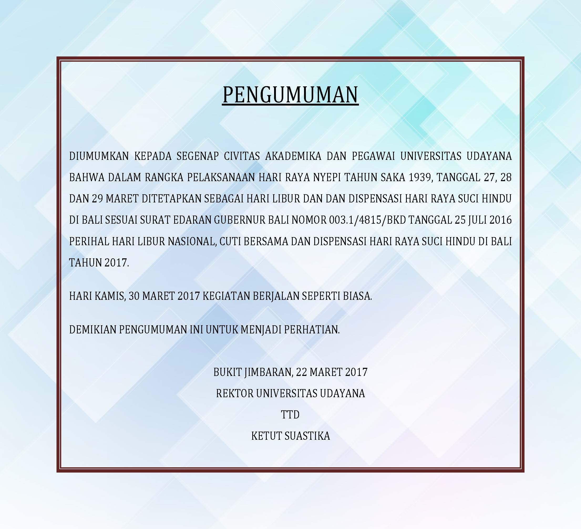 Detail Contoh Pengumuman Libur Nomer 38