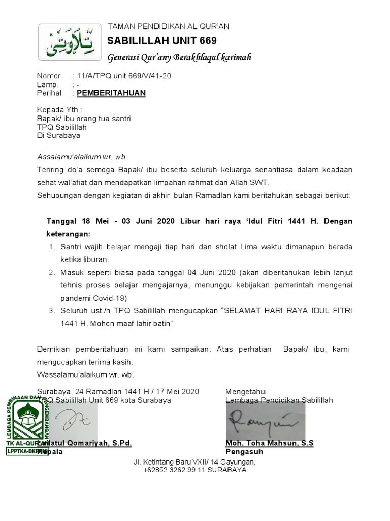 Detail Contoh Pengumuman Libur Nomer 41