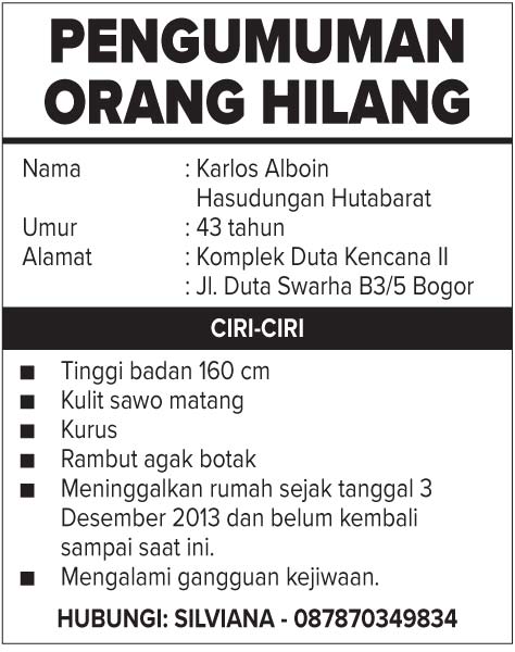 Detail Contoh Pengumuman Orang Hilang Nomer 19