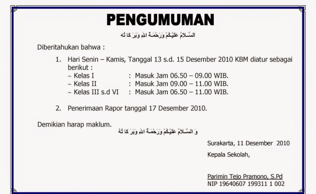 Detail Contoh Pengumuman Sekolah Nomer 18