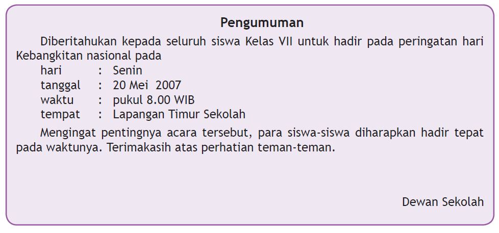 Contoh Pengumuman Singkat - KibrisPDR