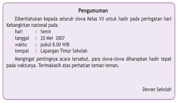 Detail Contoh Pengumuman Singkat Nomer 4