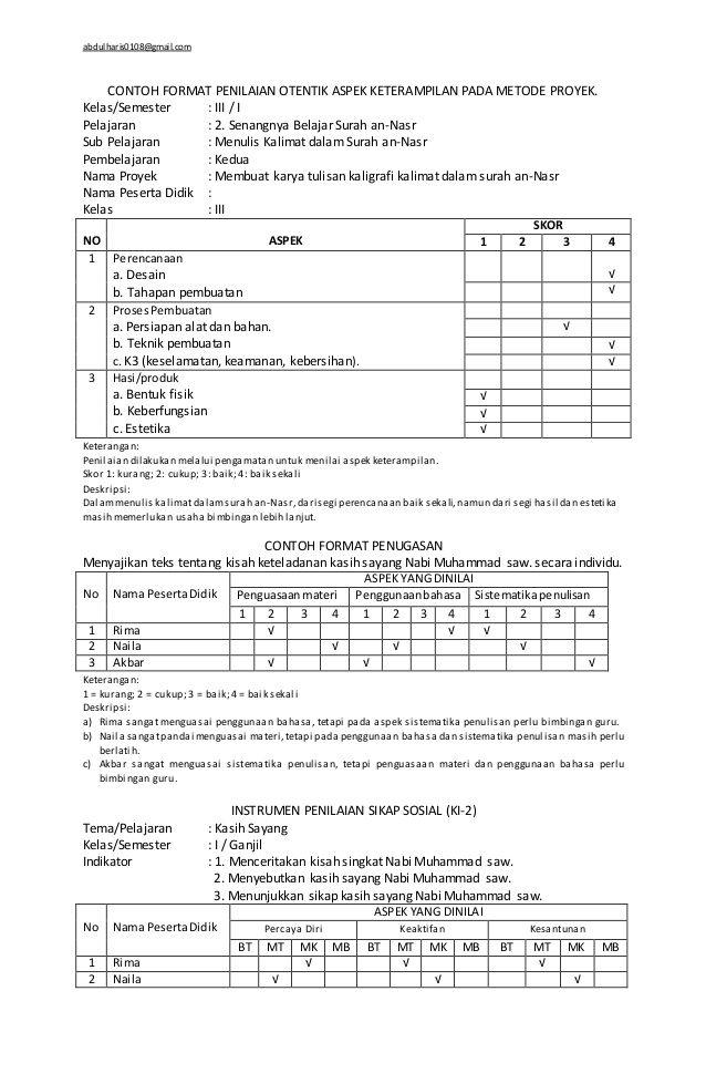 Detail Contoh Penilaian Dalam Rpp Kurikulum 2013 Nomer 35