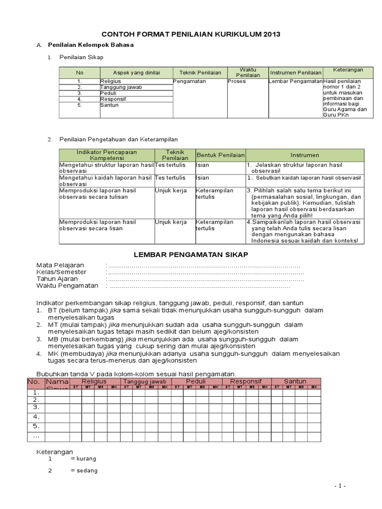 Detail Contoh Penilaian Dalam Rpp Kurikulum 2013 Nomer 42