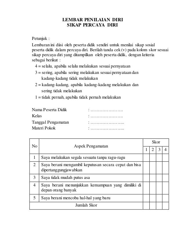 Detail Contoh Penilaian Diri Nomer 13