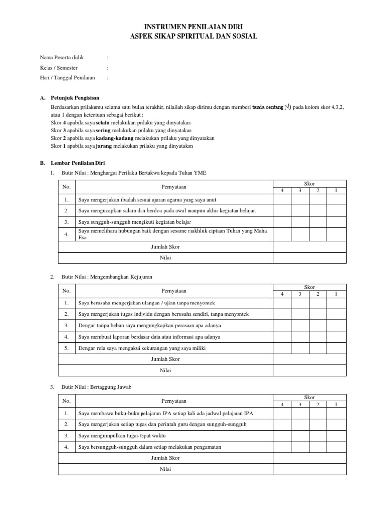 Detail Contoh Penilaian Diri Nomer 28