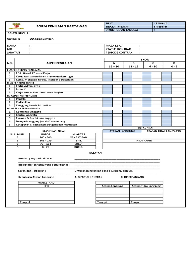 Detail Contoh Penilaian Karyawan Nomer 11