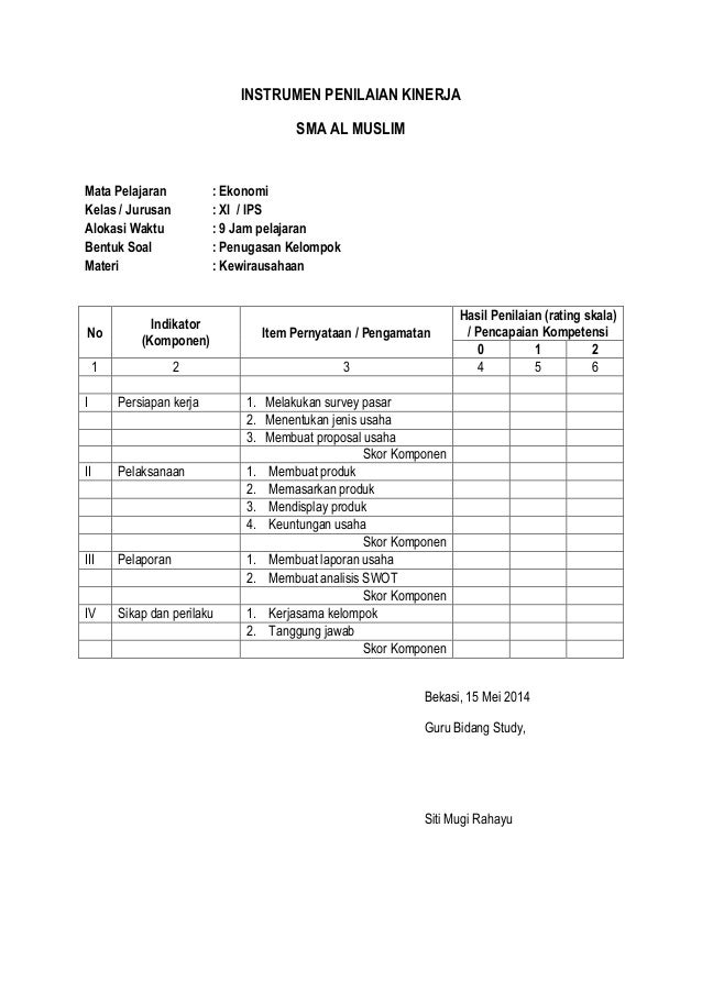 Detail Contoh Penilaian Kinerja Siswa Nomer 15