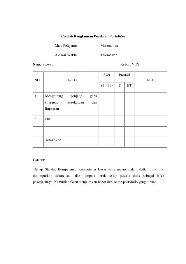 Detail Contoh Penilaian Portofolio Matematika Nomer 5