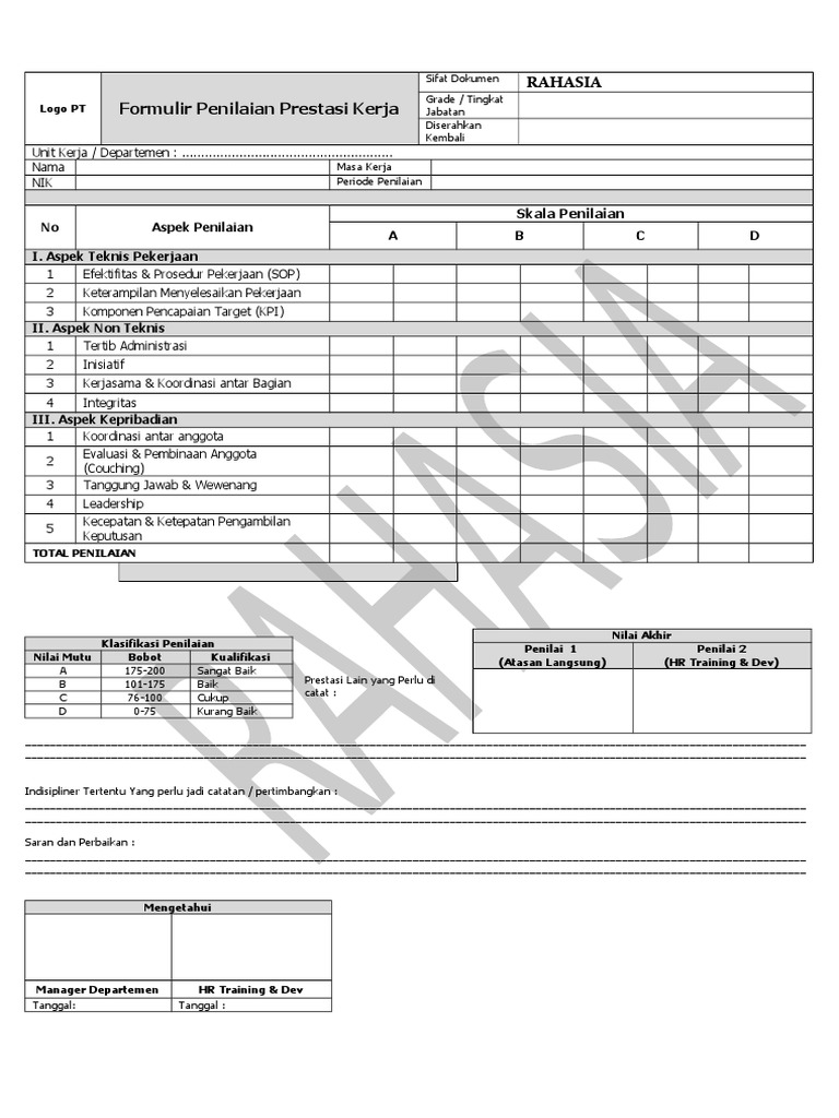 Detail Contoh Penilaian Prestasi Kerja Nomer 13