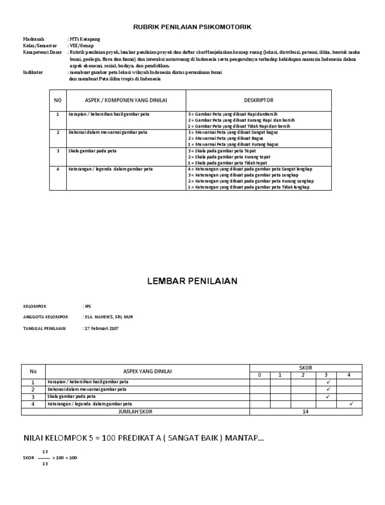 Detail Contoh Penilaian Psikomotorik Nomer 12