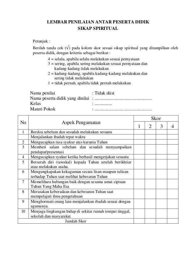 Detail Contoh Penilaian Sikap Spiritual Nomer 7