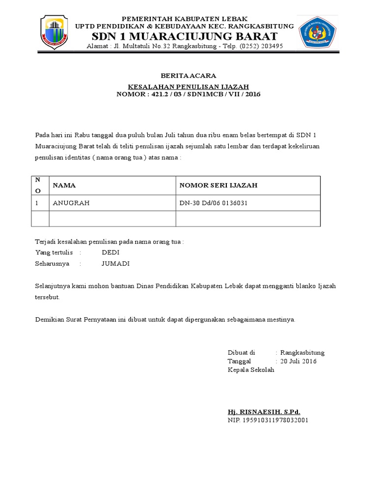 Detail Contoh Penulisan Ijazah Nomer 52