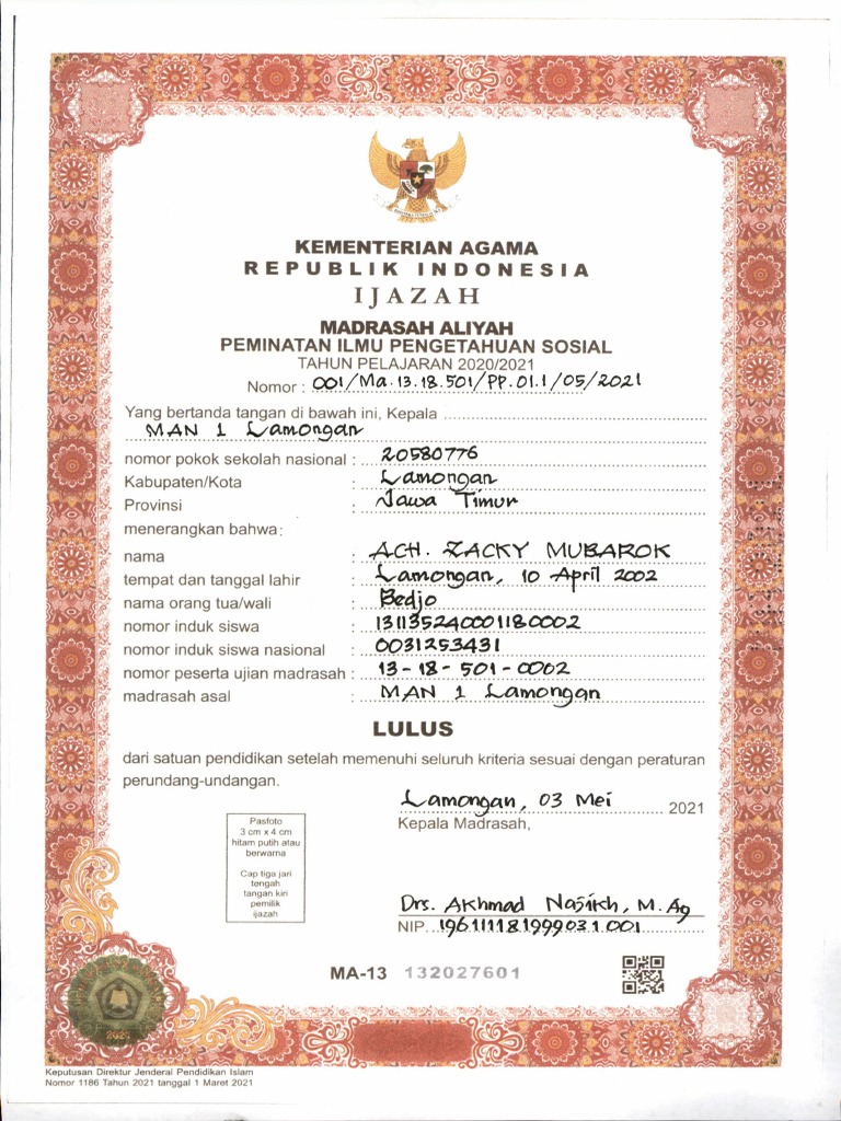 Detail Contoh Penulisan Ijazah Nomer 10