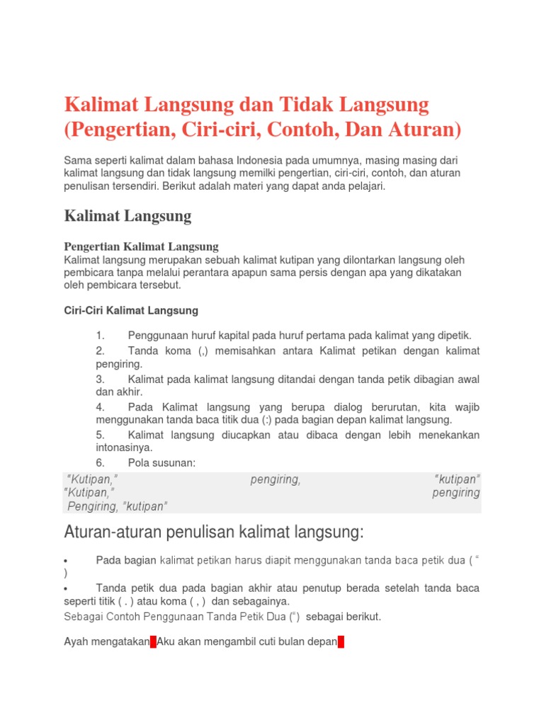 Detail Contoh Penulisan Kalimat Langsung Nomer 25