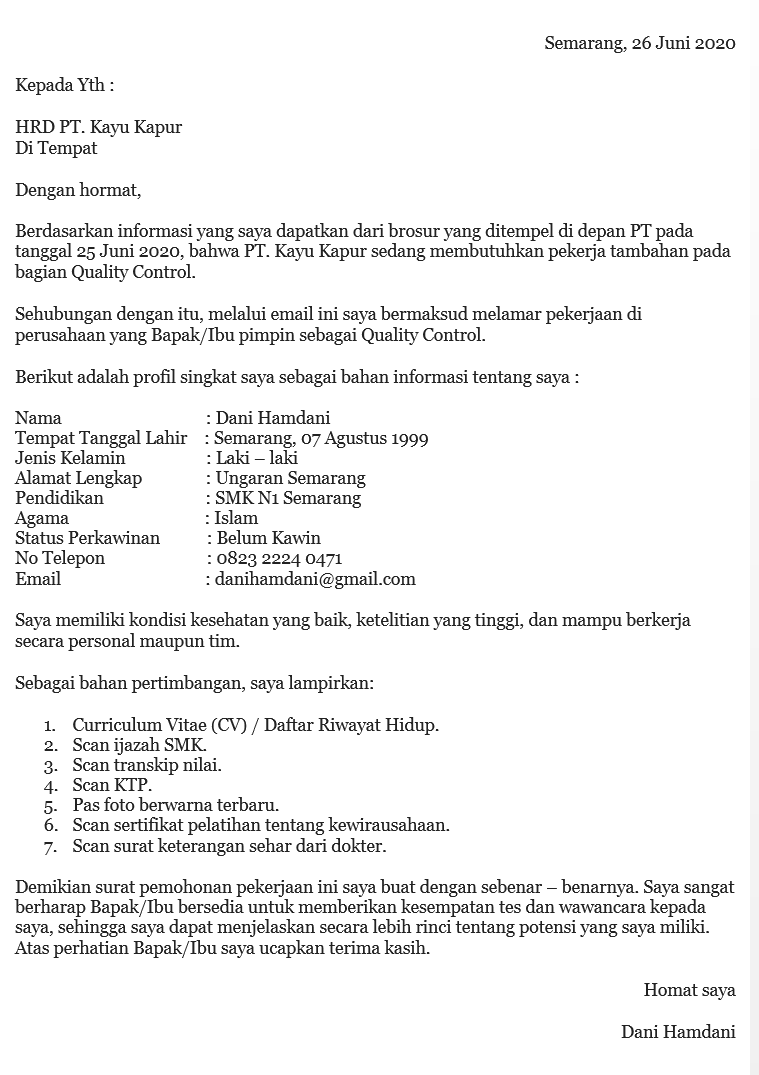 Detail Contoh Penutup Surat Lamaran Kerja Nomer 2