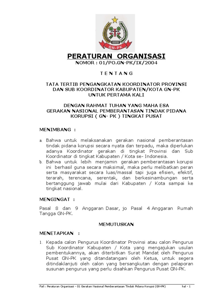 Detail Contoh Peraturan Organisasi Nomer 4